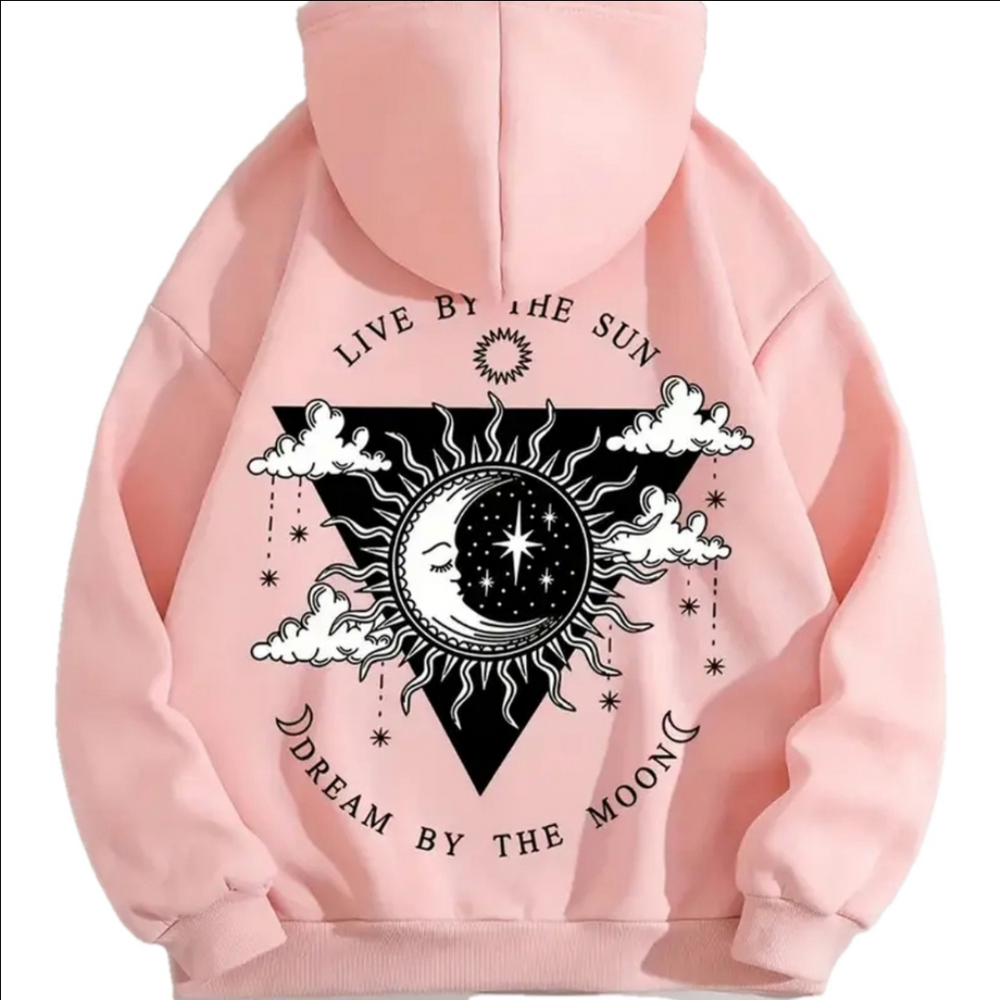 ⭐️NWT Pink Hoodie with Sun and Moon Graphic